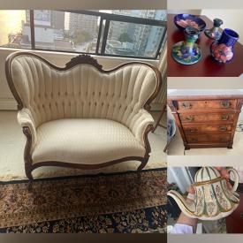 MaxSold Auction: This online auction features Settee, Glass/metal Table, Table Lamps, Dining Chairs, Patio Furniture, Armoire, Dressers, Exercise Bike, Moorcroft, Sadler Teapot, Matryoshka Dolls, Vases and more!