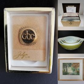 MaxSold Auction: This online auction features CDs, vintage gumball machines, Toby mug, guitar holders, silver jewelry, vintage skeleton keys, vinyl records, new watch bands, vintage Pyrex, vintage sewing machine, Donato prints, antique cheese dishes, sports collectibles, garden tools, and more!