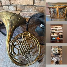 MaxSold Auction: This online auction features watches, french horn, iron sculpture, Carnival glass, planters, decorative plates, novelty teapot, art pottery, Corningware collection, art glass, S&P shakers, small kitchen appliances, insulators, art book, standing jewelry armoire, costume jewelry, garden art, snowshoes, power & hand tools, collector plate, fishing gear, sewing notions, art & craft supplies, trinket boxes, gurgle jug, vintage vanity set, small kitchen appliances, and more!