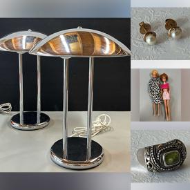 MaxSold Auction: This online auction features framed original artwork, MCM lamps, soapstone sculpture, Roseville pottery, floor ashtray, collectible Barbies, art glass, Kokeshi dolls, art pottery, Fat Lava vase, vintage Red Rose figurines, Depression glass, decorative plate, silver & gold jewelry, and more!
