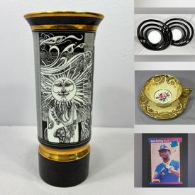 MaxSold Auction: This online auction features Art Deco table lamps, art glass, vintage Josef Arnost Gause sculpture, cookie jars, teacup/saucer sets, vintage biscuit tin, monitor, printers, pendant lights, Fenton glass, CF Bird print, Nippon, porcelain dolls, DVDs, vintage ashtrays, storage bins, antique books, Depression glass, action figures, Die-cat vehicles, sports trading cards, and more!