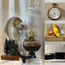 MaxSold Auction: This online auction features home electronics, stained glass lantern, skateboard, antique tools, fitness gear, art pottery, wicker baskets, tin toy, music boxes, wrist & pocket watches, comics, thimbles, mini fridge, RC vehicle, fitness smart watches, area rug, oil lamp, TV, and more!