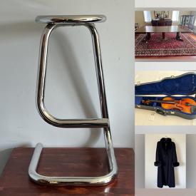 MaxSold Auction: This online auction features glass/chrome table, Casio keyboard, designer purses, art pottery, antique side chairs, bikes, art glass, desks & chairs, garden tools, violins, antique gilt framed mirrors, women’s outwear, toys, teak bookcases, vintage leather furniture, area rug, bar stools, faux flowers & greenery, lawnmower, trundle bed, fishing gear, tires, patio furniture, small kitchen appliances, decanters, BBQ grill, and more!