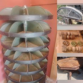 MaxSold Auction: This online auction features antique furniture, antique hardwood doors, antique wooden shutters, slate roofing tiles, antique windows, architectural salvage items, bike, TV, garden tools, workbenches, antique berry baskets, vintage tools, NIB skylight, NIB heater, garden art, and more!