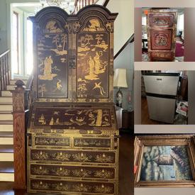 MaxSold Auction: This online auction features antique Asian armour, decorative plates, jewelry mirror, costume jewelry, stained glass lamp, Asian figurines, CDs, stein, art books, art glass, mini fridge, and more!