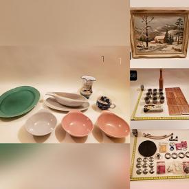 MaxSold Auction: This online auction features vintage Russel Wright, plumbing & electrical supplies, art pottery, woven basket collection, wall mask, hand tools, garden tools, camping & fishing gear, men’s & women’s clothing & footwear, toys, office supplies, decorative tiles, perfume bottles, vinyl records, room divider, sewing supplies, craft supplies, Fratelli Alinari reprotductions, original oil paintings, Jonathan Pollock photographs, pet products, planters, and more!