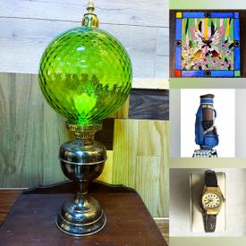 MaxSold Auction: This online auction features Romero Britto prints, G. Ugolini mosaic, art glass, stained glass clock, Indigenous artwork, golf bag, watches, costume jewelry, Depression glass, wood carvings, tribal mask, ceramic plates, perfume bottle, pewter sculpture, vinyl records, Madame Alexander doll, art pottery, and more!