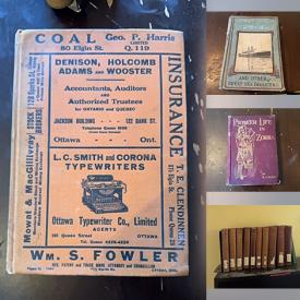 MaxSold Auction: This online auction features antique, vintage & newer books including yearbooks, art, children’s, first-edition, history, catalogues, text, phone, biographies, military, war, how-to, song, antiques, and much, much, more!!!