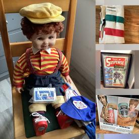 MaxSold Auction: This online auction features oil lamp, vintage Hudson Bay blanket, DVDs, comics, sports collectibles, games, art pottery, graphic t-shirts, onesies, crocks, vintage fishing gear, planter, W. German pottery, vintage Pyrex, puzzle, games, vintage books, guitar, vinyl records, and more