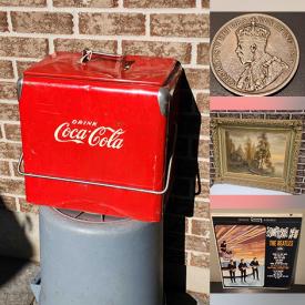 MaxSold Auction: This online auction features power & hand tools, antique Coca-Cola cooler, TV, bikes, area rugs, metal detector, Blue Mountain pottery, comics, art glass, collector plates, vintage tools, coins, banknotes, CDs, vinyl records, stamps, ping pong table, outdoor fireplace, lawn mower, fishing gear, hardware, arc welder, snowshoes, antique blanket box, ladders, chainsaw, stone mask, costume jewelry, and much, much, more!!!