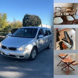 MaxSold Auction: This online auction features  Kia Sedona van, art pottery, CM Stewart art, bistro set, printer, office supplies, rolltop desk, antique dresser, CDs, TV, stained glass shade, humidifier, fitness gear, pet products, wicker chair, small kitchen appliances, bar chairs, outerwear, perfume bottles, power & hand tools, garden tools, gold jewellery, and more!
