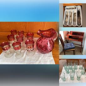 MaxSold Auction: This online auction features wingback armchair, Willow Tree figurines, vintage milk glass, teacup/saucer sets, decorative plates, Depression glass, dining table & chairs, electric fireplace, sewing machine, art glass, collector plates, trundle bed, secretary desk & chair, costume jewelry, puzzles, planters, craft supplies, office supplies, small kitchen appliances, exercise equipment, Fiestaware, Christmas village, pet products, and more!n