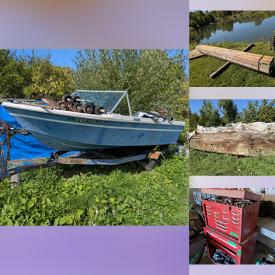 MaxSold Auction: This online auction features boat hull, platform boat, runabout boats, garden tools, inboard marine transmissions, boat windshields, canvas boat tops, marine seating, disc harrow, fishing boats, deck boards, ladders, air compressors, wood-burning stove, gas engines, auto scissor jack, metal lathe, power & hand tools, hardware, motorbike chassis, garden tools, snow sled, welding machine, antique interior door, and much, much, more!!!