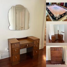 MaxSold Auction: This online auction features Art Deco cabinets, glass/metal tables, area rugs, desk & chair, sectional sofas, bookcases, wall mirrors, abstract paintings, vintage vanities, TV, table lamps, and more!
