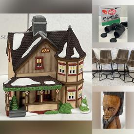 MaxSold Auction: This online auction features Dept 56 village pieces, collectible plates & waterglobes, binoculars, humidifier, art glass, leather bar stools, wood carvings, banknotes, and more!