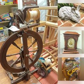 MaxSold Auction: This online auction features Asian room divider, area rugs, TVs, jewelry making supplies, yarn, craft supplies, silver, gold & costume jewelry, Apple computer, office supplies, desks, decanters, decorative teapots, Evesham, animal figurines, art pottery, leaf dishes, pet products, men’s & women’s clothing & footwear, secretary desk, day bed, toys, games, Legos, model ship, sports trading cards, humidifiers, Spanish tinaja, pewter, insulators, collector plates, spinning wheels, looms, skis, wine cooler, Lladro figurine, chocolate molds, vintage sewing machine, fitness gear, exercise equipment, patio furniture, garden art, bikes, lawnmower, canoe, and more!