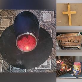 MaxSold Auction: This online auction features carved mask, baker\'s rack, decorative teapot, stools, art glass, chainsaws, sports trading cards, small kitchen appliances, fabric, hand tools, watches, pet products, toys, decorative plates, men’s shoes, costume jewelry, and more!