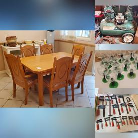 MaxSold Auction: This online auction features stair lifts, CDs, modern media cabinet, rattan chair, small kitchen appliances, wood wall masks, ceramic bottles, floor vase, collector plates, sewing machine, vintage streamer trunk, space heater, garden art, patio furniture, garden tools, area rug, wine racks, computer desk, printer, office supplies, refrigerator, upright freezer, oil lamps, lawnmower, power & hand tools, chainsaw, hardware, bricks/pavers, air compressor, cast iron stove, and more!