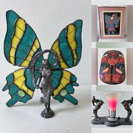MaxSold Auction: This online auction features George Mueller drawing, Art Deco lamp & sculpture, stained glass lamps, ceiling fixture, & panel, art glass, wood carving, Indigenous artwork, Gary Slipper artwork,  teacup/saucer sets, antique mantle clock, and more!
