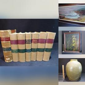 MaxSold Auction: This online auction features vintage books, children’s books, toys, fashion dolls, craft supplies, oil lamp, antique pewter, art pottery, vintage fireplace screen, Elvis collectibles, African mask, rocks, soapstone carvings, Wade figurines, vinyl records, inflatable boats, camping gear, bike, lawnmower, art glass, steins, binoculars, video games, perfume bottles, costume jewelry, coins, banknotes, loose gemstones, antique bottles, metal etching, sports trading cards, stamps, and much, much, more!!!