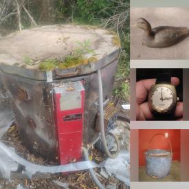 MaxSold Auction: This online auction features pottery kiln, garden tools, antique chairs, vinyl records, vintage tools, wood carvings, architectural salvage, antique bottles, enamelware, oil lamps, sewing machine, bottle jacks, and more!