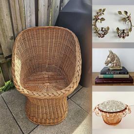 MaxSold Auction: This online auction features decorative teapots, vintage sunburst mirror, Jasperware, Royal Dux sculpture, vintage brass collectibles, art pottery, Blue Mountain pottery, vintage Pyrex, trinket boxes, vintage rattan chair, wood carving, decanter, vintage floor lamp, and more! n