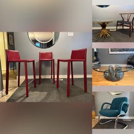 MaxSold Auction: This online auction features MCM teak furniture, stained glass lamp, brass sculptures, area rug, vintage bear coffee table, cantilever chair, sad iron, stoneware jug, vintage wood decoys, cameras, sewing machine, sports collectibles, guitar, bar stools, and more!n