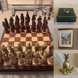 MaxSold Auction: This online auction features home electronics, chess sets, vintage folding camera, E Brodsky watercolors, miniature artworks, mask wall art, gold, silver & costume jewelry, brass collectibles, cast bronze figure, and more!