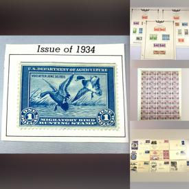 MaxSold Auction: This auction features Collection of Stamps, including Duck Hunting Permit Stamps, First Day Covers, Military Stamps, Vintage Regular Issue Stamps, Commemorative Editions, Wildlife Conservation, Stamp Blocks, USPS Envelope Sets, Patriot Postcards, Air Mail Stamp  and much much more!