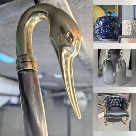 MaxSold Auction: This online auction features perfume bottle, brass desk set, tub chair,  women’s footwear, S&P shakers, planters, new cabinet handles, art glass, antique ink well, and more!