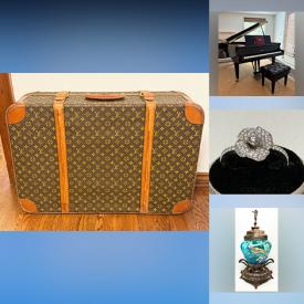 MaxSold Auction: This online auction features grand piano, jade carving, sports collectibles, cinnabar bracelets, men’s & women’s clothing & footwear, inkwells, video games, gold, silver & costume jewelry, character jugs, soapstone carvings, wrist & pocket watches, art glass, stamps, accordion, wood sculptures, oil lamp, mantle clock, designer handbags & luggage, area rugs,  Royal Doulton figurines, perfume bottles, antique silver figurines, golf clubs, lawnmower, Moorcroft, vintage slag glass lamp, cantilever chairs, stained glass lamp, Swarovski figurine, outboard motor, antique Seth Thomas clock, and more!