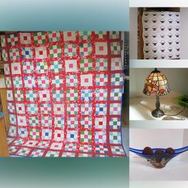 MaxSold Auction: This online auction features quilts, art glass, Depression glass, Wade figures, comics, bongo drums, Playmobil figures, games, vintage Pyrex, collectible spoons, vinyl records, marbles, stained glass lamp, soapstone carving, horse brasses, Pokémon cards, action figures, Carnival glass, cookie jar, and more!