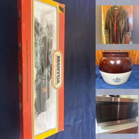 MaxSold Auction: This auction features Small Kitchen Appliances, Pyrex Bowls, Casserole Dishes, Transferware Dishes, Lamps, Ladies Gloves, Dolls, Vintage Games, Kites, Tea Pots, Model Trains, Coats, Vintage Hats, Washboard, Cookie Cutters, Benches, Bread Boxes, Pottery, Magazines, Religious Items, Jadeite Glass, Typewriter, Vases, Upholstered Seating, MCM Barware, Singer Sewing Machine, Clocks  and much much more!