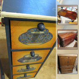 MaxSold Auction: This online auction features holiday items, trunks, wreaths, crystal, wall art, mirrors, recipe books, dishes, suitcases, paints, light bulbs, camera, VHS tapes, CDs, dog crate, pet supplies, stone planters, tennis racket, and much more!