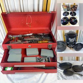 MaxSold Auction: This online auction features canopy tent, wooden nutcrackers, storage containers, hand tools, teacup/saucer sets, cast iron skillets, fishing gear, vintage toys, costume jewelry, women’s footwear, perfume bottles, vinyl records, milk glass, and more!