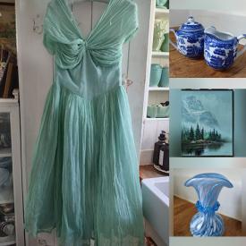 MaxSold Auction: This online auction features costume jewelry, art glass, teacup/saucer sets, perfume bottle, Beswick figurine, milk glass, antique woodcut, depression glass, wood utensil trays, vintage engraving, Roseville pottery, stein, floor vase, antique mirror, office supplies, decanter sets, fabric, vintage glass door knobs, decorative plates, antique parlour chair, Hull pottery,  and more!