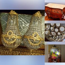 MaxSold Auction: This online auction features stained glass lamp & windows, snuff bottles, French sconces, vintage smoking stand & pipes, teacup/saucer sets, marble-top commodes, vintage tins, vinyl records, costume jewelry, and more!\n