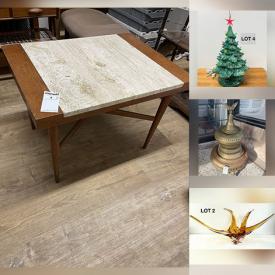 MaxSold Auction: This online auction features art glass, vintage Pyrex, vintage jaguar planter/lamp, Hallmark ornaments, rattan hanging chair, puzzles, DVDs, pulp fiction, games Disney collectibles, dollhouse furniture, drums, and more!