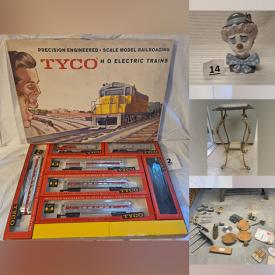 MaxSold Auction: This Charity/Fundraising Online Auction features vintage train set, model structures, vintage toys, Hallmark ornaments, Lladro figurines, silver, gold, & costume jewelry, Byers Choice carolers, angel collection, Disney collectibles, Santa collectibles, antique tintypes, brass inkwell, vintage pottery, McCoy pottery, Star Wars collectibles, small kitchen appliances, coins, Emmett Kelly Jr clowns, games, church pews, dehumidifier, office chairs, secretary desk, and much, much, more!!n