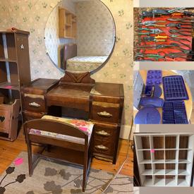 MaxSold Auction: This online auction features mobility scooter, small kitchen appliances, decorative plates, antique display cabinet, tiles & grout, fitness gear, games, puzzles, planters, humidifier, children’s books, DVDs, fabric, cubby storage, daybed, storage tubs, craft supplies, vintage Art Deco vanity, serger, yarn, garden art, garden tools, antique wagon wheels, children’s outside toys, ride-on toys, antique potbelly stove, metal signs, power & hand tools, vintage tools, vintage window frames, rolling tool chest, hardware, golf clubs, vintage oil lamps, fishing gear, patio furniture, fire pit, BBQ grill, costume jewelry, and more!