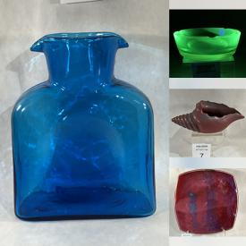 MaxSold Auction: This online auction features antique steamer trunk, vintage Blue Mountain Pottery, vintage McCoy, Van Briggle pottery, Carlton ware, Jasperware, teacup/saucer sets, Belleek, HB Quimper, Lefton ceramic, moon guitar, soapstone carvings, art glass, marbles, Fenton glass, Depression glass, perfume bottle, stein, decanter, milk glass, cadmium pitcher, oil lamp, nesting dolls, wood sculpture, Hoselton sculpture, art pottery, Sue Hara pottery, Heinz Laffin pottery, vintage Pyrex, and much, much, more!!!
