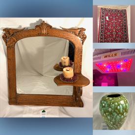 MaxSold Auction: This online auction features decorative plates, collectible spoons, antique stone crock, wooden blocks, wicker baskets, Depression glass, small kitchen appliances, harmonicas, chandeliers, area rugs & runners, grow lights, pet products, aquarium, and more!\n