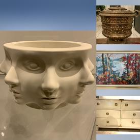 MaxSold Auction: This auction features Paintings, MCM Dresser, Jardiner, Jewelry, Brass Table, Pedestal, Figural Bowls, Stone Grapes, Vases, Geodes, Marble Towers,  Tureen, Rugs, Table Mats, Decor Pieces  and much much more!