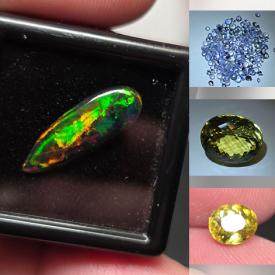 MaxSold Auction: This online auction features loose gemstones such as opals, tanzanites, aquamarines, sapphires, citrine, tourmalines, tsavorites, tourmalines, rubies, amethysts, zircon, quartz, moonstone, garnets, topaz, and more!