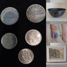 MaxSold Auction: This online auction features Kayo OYoung pottery, art books, glass top table, silver & costume jewelry, planters, coins, mercury glass trees, and more!