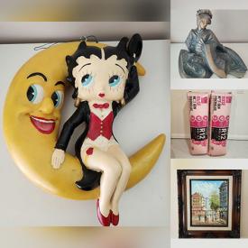 MaxSold Auction: This online auction features original watercolours, Ninette Allen prints, Gurgle pot, Blue Mountain pottery, puzzles, art pottery, slag glass lamp, soapstone carvings, costume jewelry, Hoselton figures, insulators, toys, vintage cloisonne, Sandy Wadlington lithographs, stained glass panel, vintage Austin Productions statues, DVDs, CDs, brass collectibles, decorative plates, garden art, dehumidifier, garden tools, flooring, bookcases, and more!