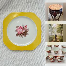 MaxSold Auction: This online auction features Chinese teapot, art glass, Swarovski crystals, decorative plates, Jingdezhen teacups, Chinese books, copper kettle, games, oil paintings on wood, and more!\n
