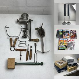 MaxSold Auction: This auction features Comic Books, Kids Toys, Clothing, Antique Saw, Speakers, Boardgames, Wheaties Collectibles, Playmobile, Speakers, Antique Kitchen Tools, Models, Pool Balls, LPs,  Jewelry Displays, Footwear, Lamps and much much more!