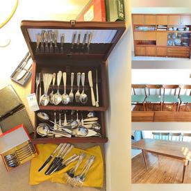 MaxSold Auction: This auction features  MCM Dining, Small Kitchen Appliances, Cameras, Kitchenware, Metronome, Dinnerware, Stamps, Baskets, Live Plants, Flatware, Bench, Linens, Books, Serger, Shelving, Ladders, Lights, Vases, Framed Art,  LPs, Stereo Components, Typewriter, Wool Blankets, Arm Chairs,  BBQ, Garden Tools  and much much more!