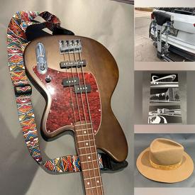 MaxSold Auction: This online auction features bass guitar, amp, men’s hats & footwear, video games, camera, watches, Phil Webb artwork, decorative plate, skis, air scrubber, and more!